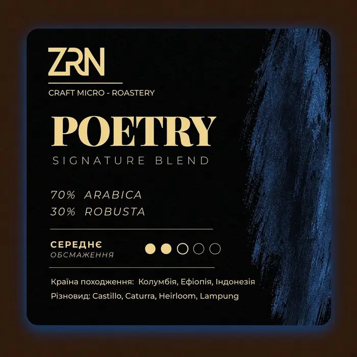 Кава Poetry Signature Blend ZRN — 70% арабіка / 30% робуста